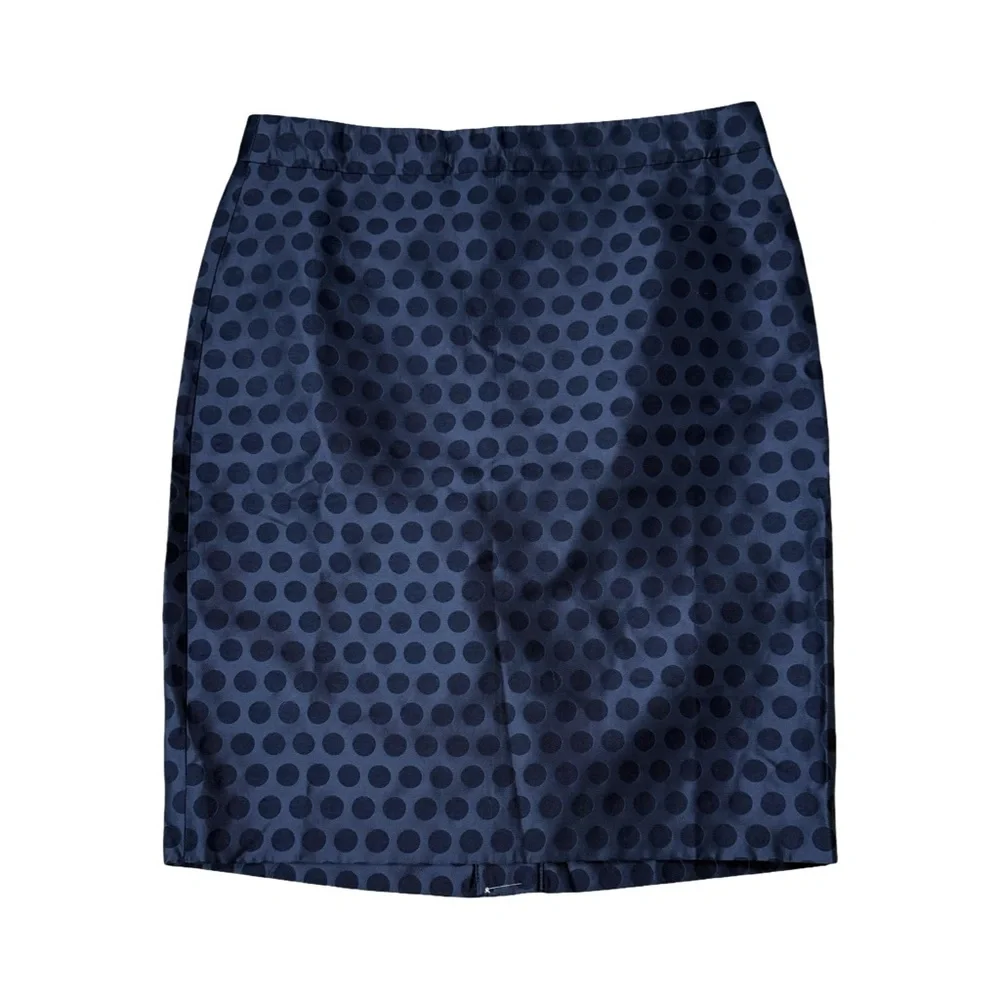 J. Crew Polka Dot Satin Navy Blue Skirt The Pencil Skirt NWT Party Office - Picture 2 of 8